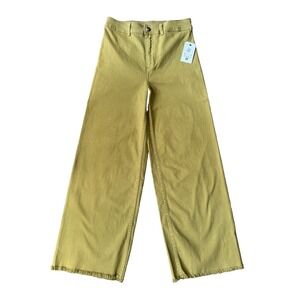 Billabong Womens Sz 29 Mustard Green Wide Leg Cropped Pants Raw Hem Cotton Blend